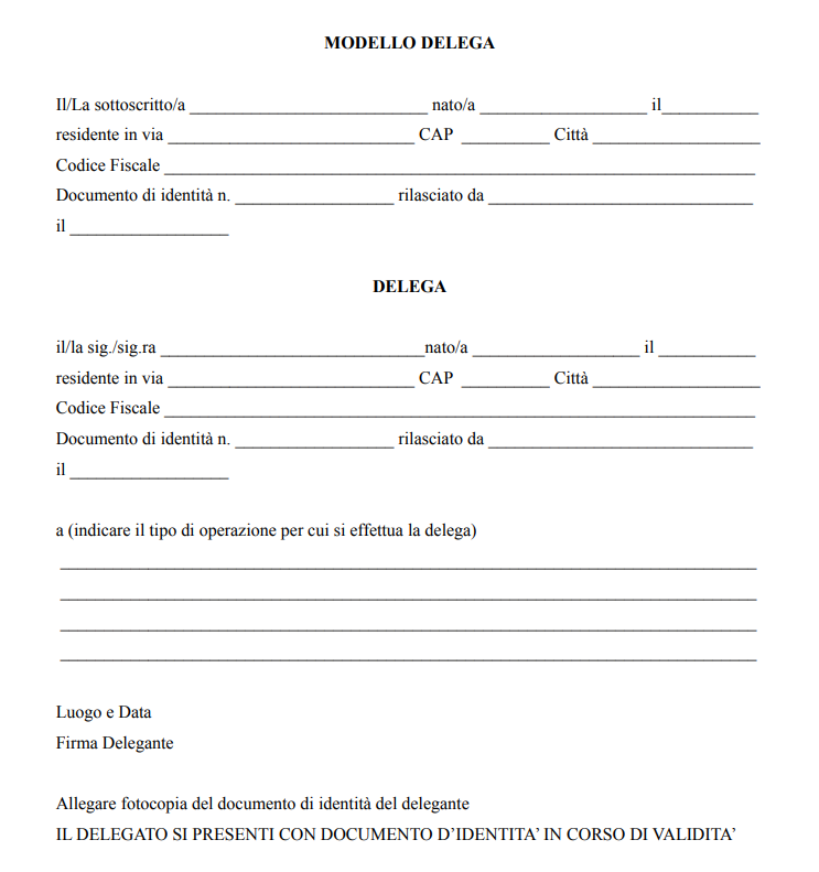 DELEGA GENERICA WORD E PDF MODELLO DA STAMPARE DELEGA GENERICA WORD E PDF MODELLO DA STAMPARE