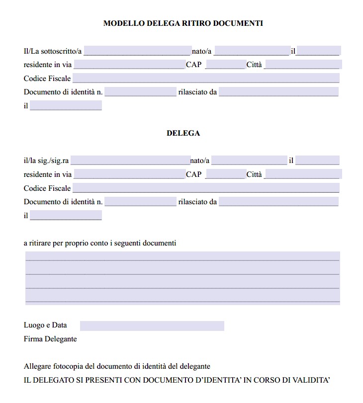 Modello Delega Ritiro Documenti Word e PDF