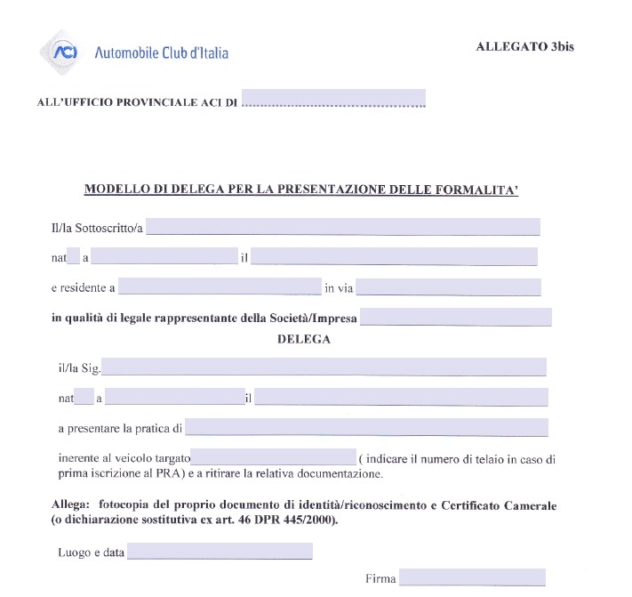 Modello Delega per Passaggio di Proprietà Auto e Moto PDF