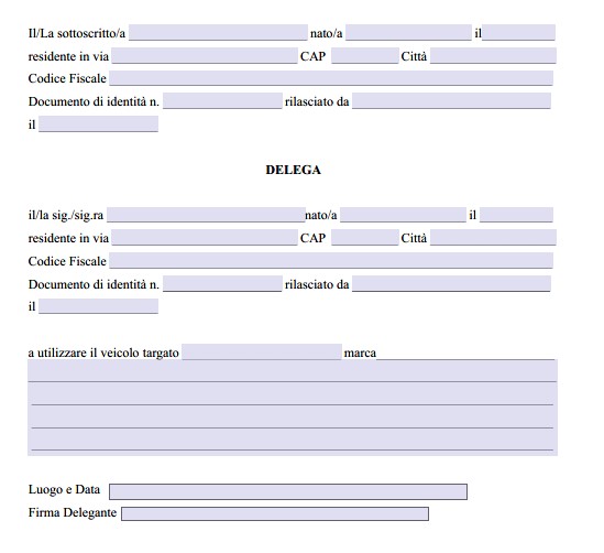 Delega a Condurre Auto Word e PDF - Modello