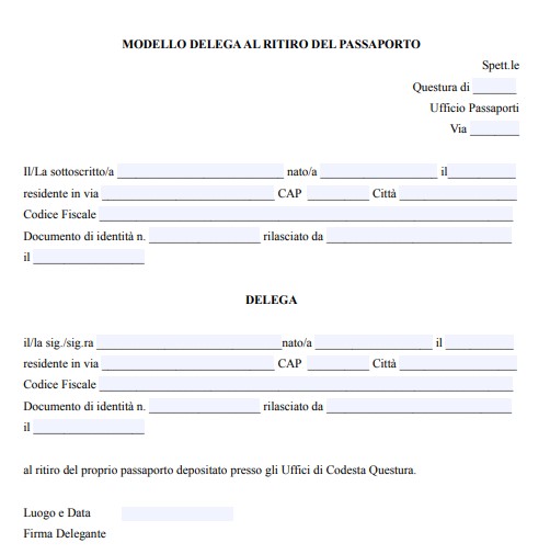 Delega Ritiro Passaporto WORD e PDF - Modulo