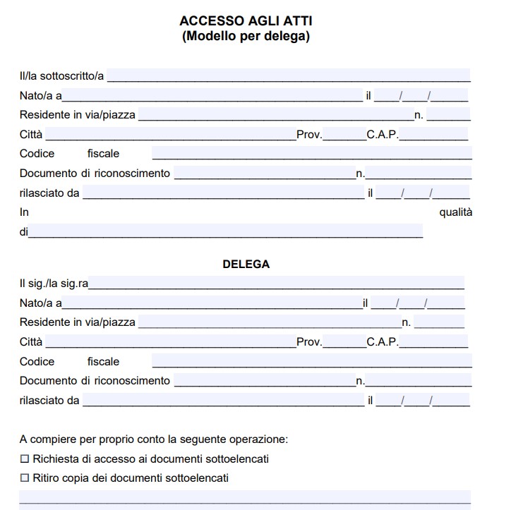 Delega Accesso agli Atti Amministrativi Word e PDF