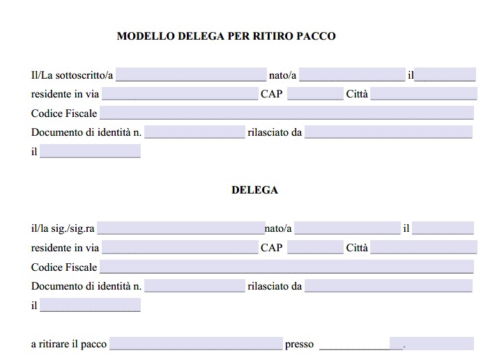 Delega Ritiro Pacco Word e PDF - Modello