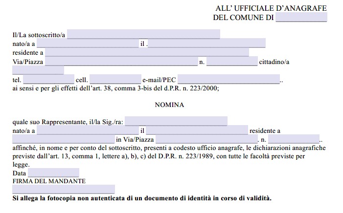 Modulo Delega Cambio di Residenza Word e PDF