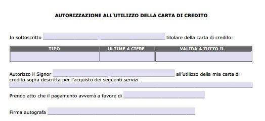 Delega Carta di Credito per Noleggio Auto Word e PDF