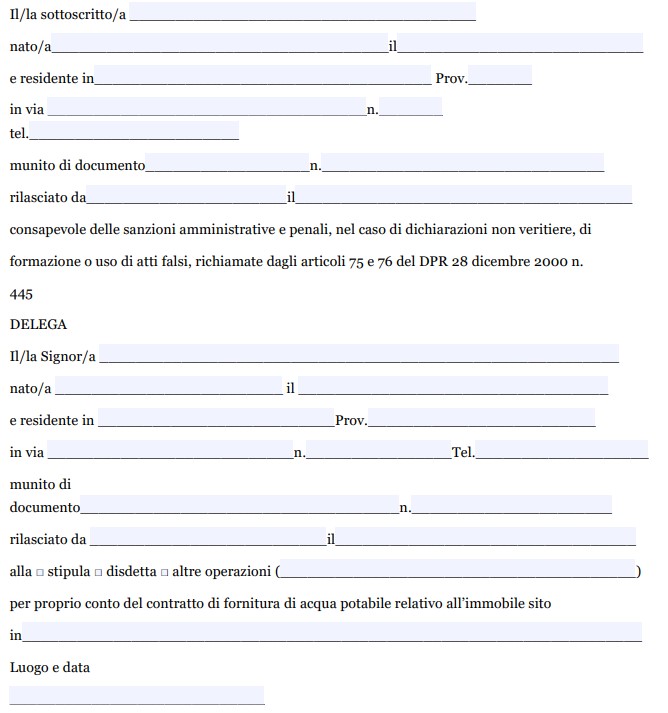 Modulo Delega Voltura Acqua Word e PDF