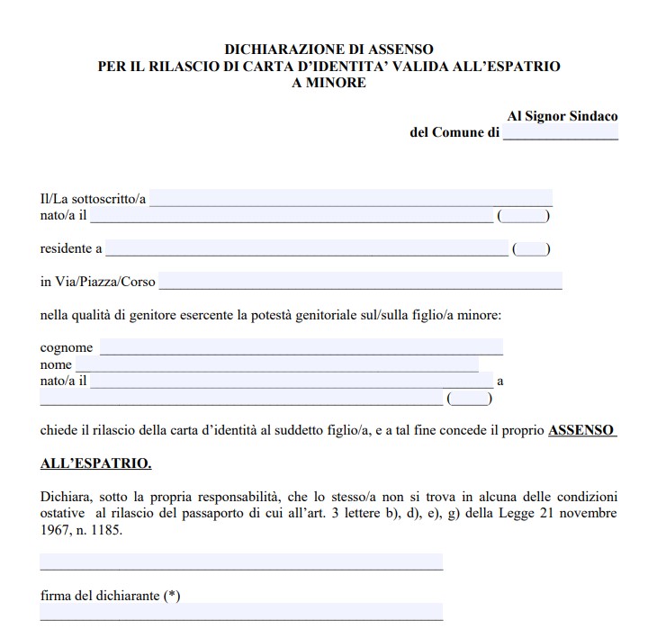 Modulo Delega per Carta di Identità Minorenni Word e PDF