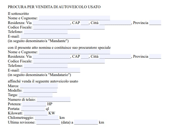 Delega Vendita Auto Word e PDF - Modulo