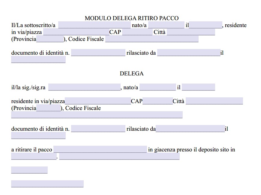 Delega Ritiro Pacco DHL Word e PDF