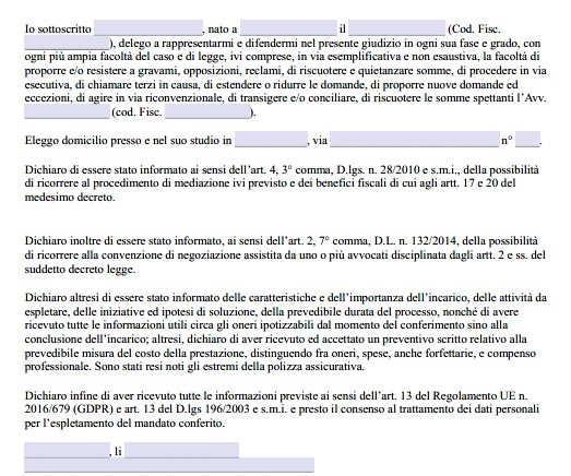 Delega all'Incasso per Avvocato Word e PDF