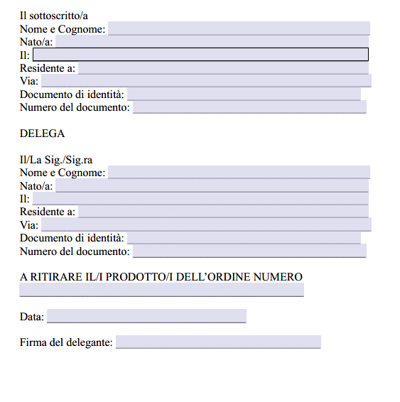 Modulo Delega Ritiro Unieuro