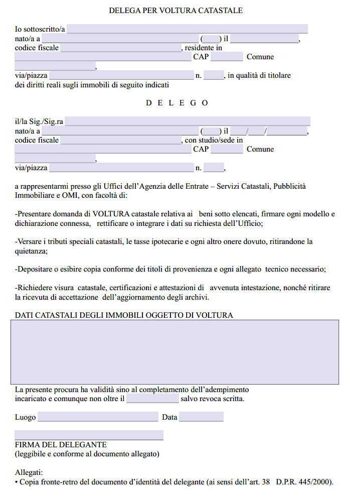 Modulo Delega per Voltura Catastale