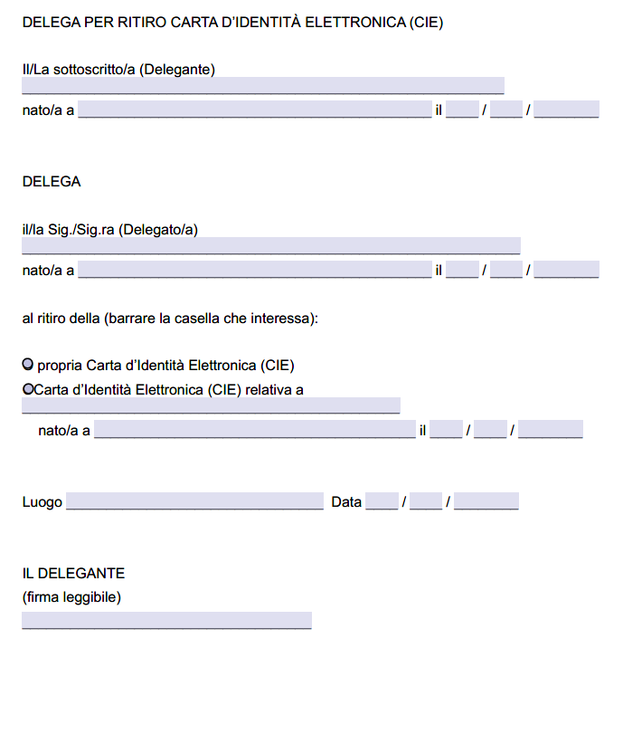 Modello Delega per Ritiro Carta di Identità